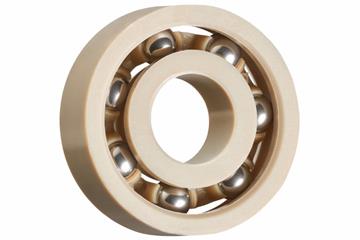 xiros® radial deep groove ball bearing, xirodur A500, stainless steel balls, cage made of PEEK, mm