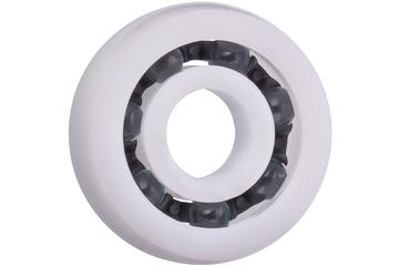 xiros® radial deep groove ball bearing, spherical outer diameter, xirodur B180, glass balls, cage made of PA, mm