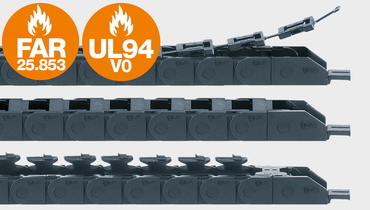 Small e-chains with icons FAR 25.853 and UL94 V0