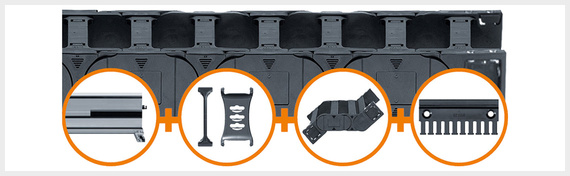 Modular energy chain system for travels up to 200m