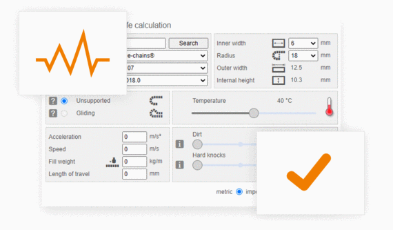 Service life calculator for energy chains
